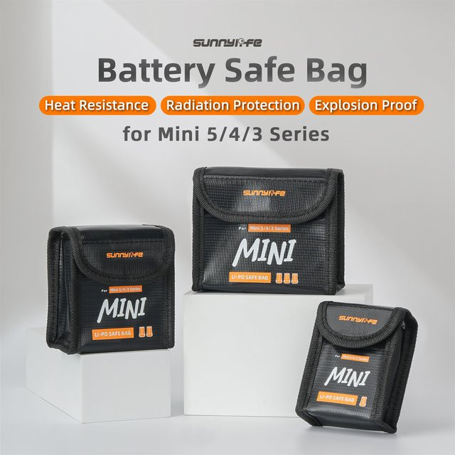 Ykoree Explosionsgeschützte Tasche für DJI Mini 5 Pro, Mini 4 und Mini 3, Sicherer Akku-Transport in Schwarz - Bild 1