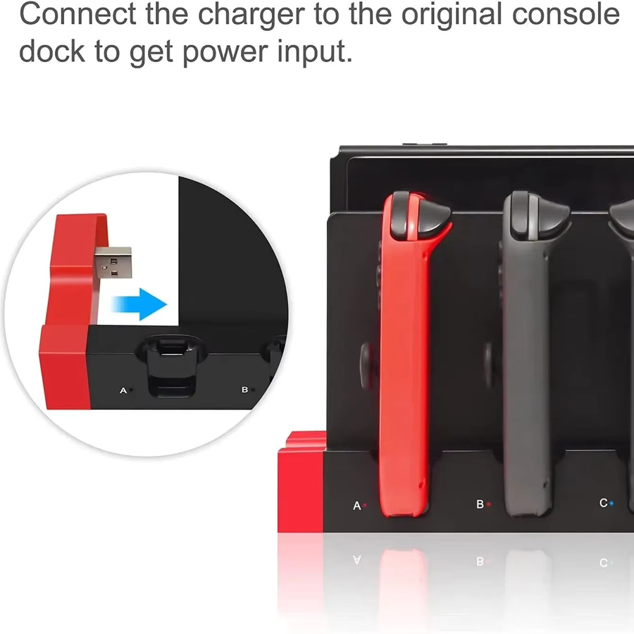IPEGA PG-9186 Ladestation für Nintendo Switch und OLED, 4-Port Controller-Ständer in Schwarz oder Rot - Bild 2