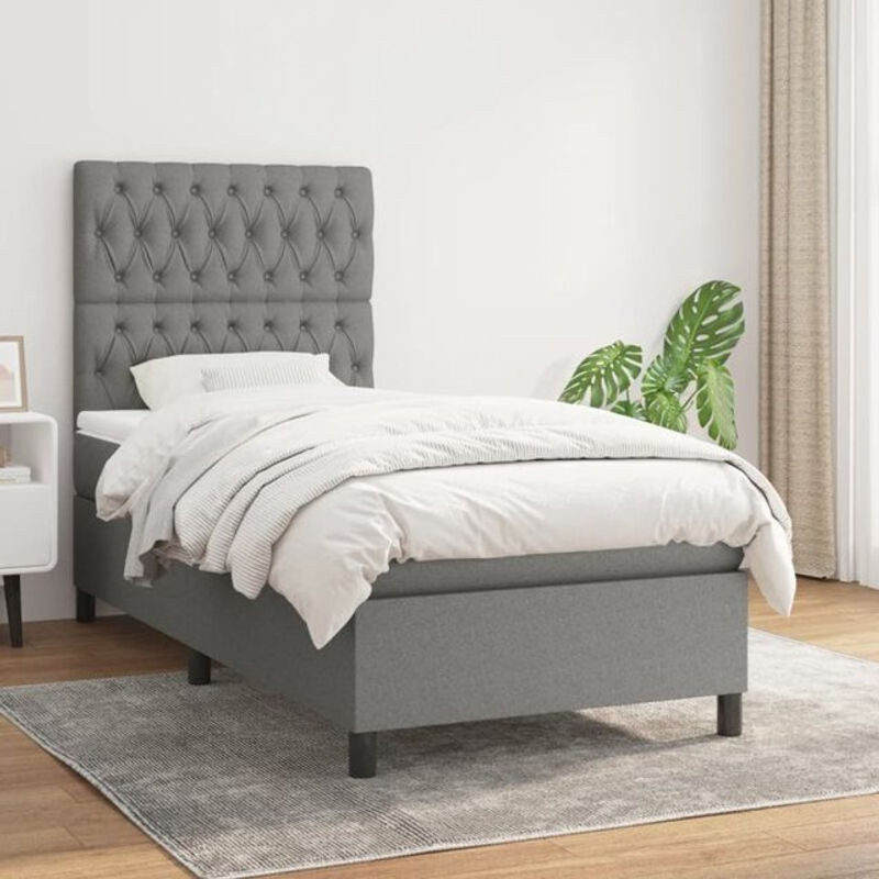 vidaxl Boxspringbett mit Matratze in Anthrazit aus Stoff, B/T/H: 90 x 200 x 128 cm - Bild 1