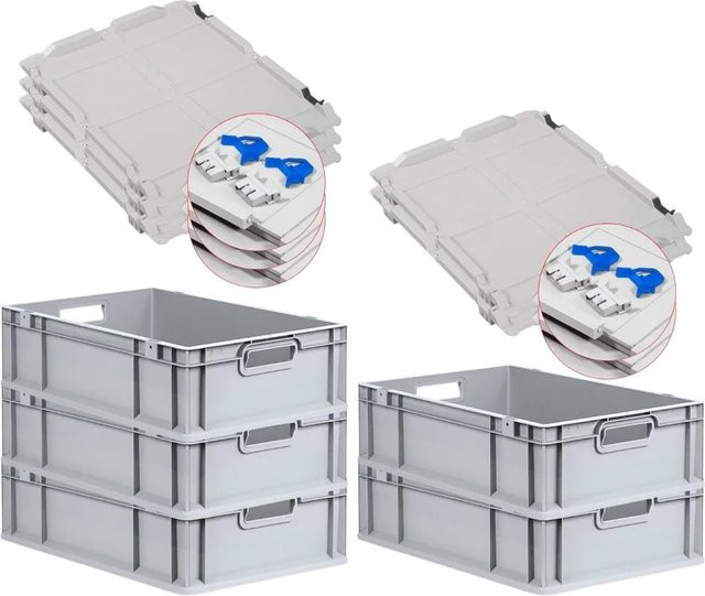 PROREGAL SuperSparSet 5x Eurobox NextGen Grip mit Scharnierdeckel und blauen Schiebeschnappverschlüssen, Grau, H x B x T: 17 x 40 x 60 cm - Bild 1