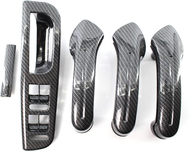 VehicleKit Carbon-Korn-Master Zierblende für Fensterschalter und 3 Innentür-Haltegriffe Set in Grau - Bild 1