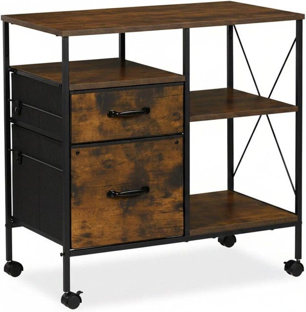 Relaxdays Rollcontainer im Industrial-Design aus MDF und Stahl in Braun und Schwarz mit Rollen und Feststellbremsen, B: 76,5 cm, T: 40 cm, H: 75,5 cm - Bild 1