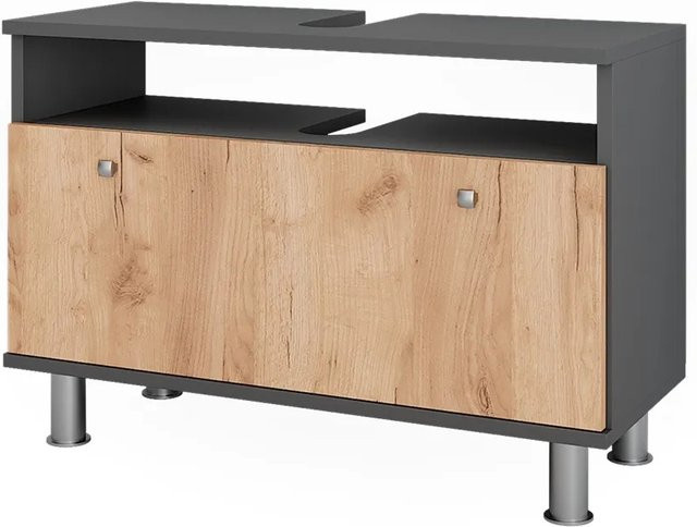 Vicco Waschbeckenunterschrank Fynn in Anthrazit und Goldkraft Eiche mit Schubladen und Türen, B/T: 80,2 x 54 cm - Bild 1