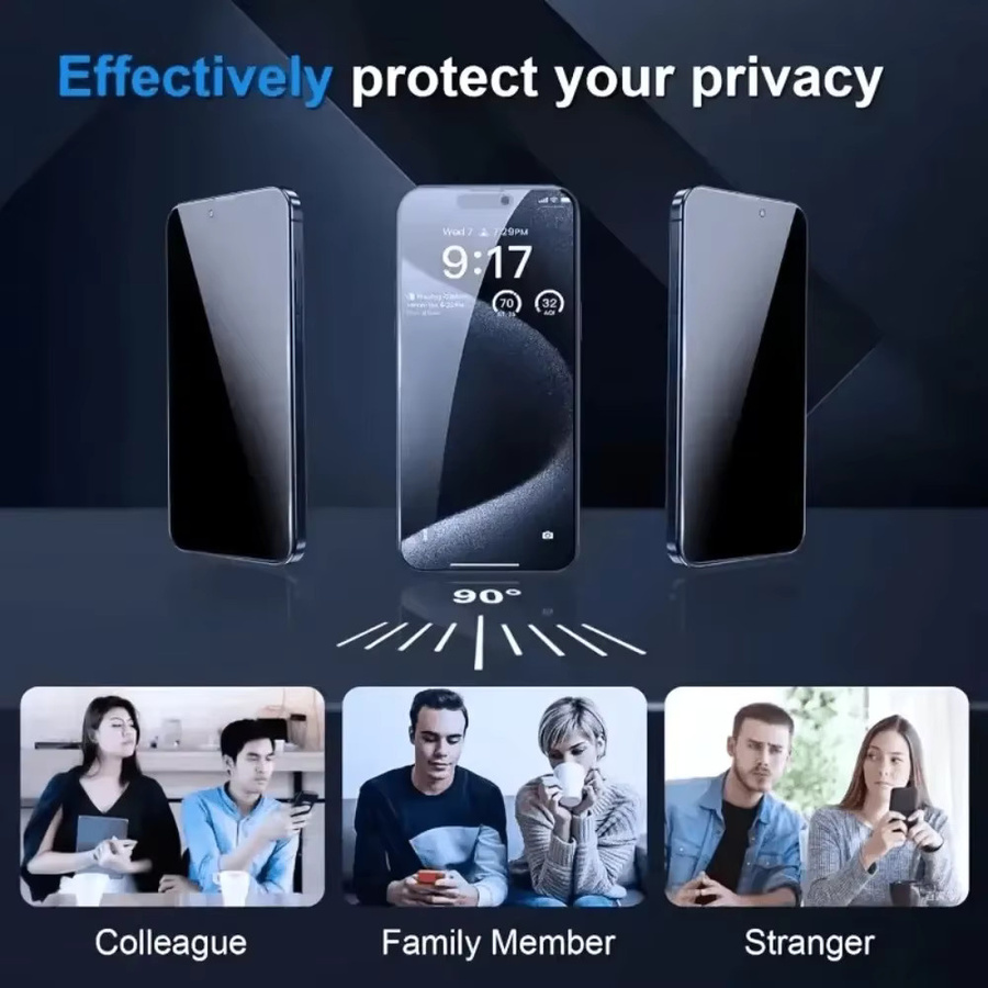 2 Stück Anti-Spionage Displayschutz Glas für Apple iPhone 12 bis 17 Pro Max Serie, transparent - Bild 3