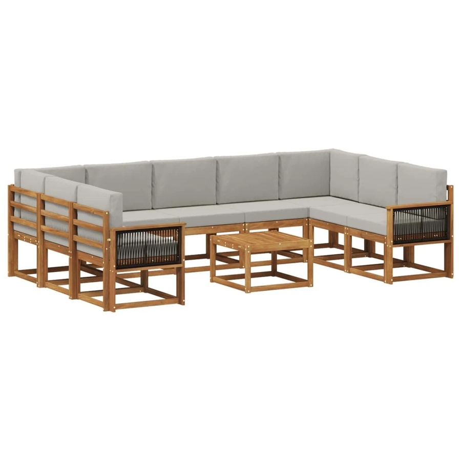 vidaXL Outdoor-Sofagarnitur L-Form aus Akazienholz mit 10 Kissen in Natur und Hellgrau - Bild 2