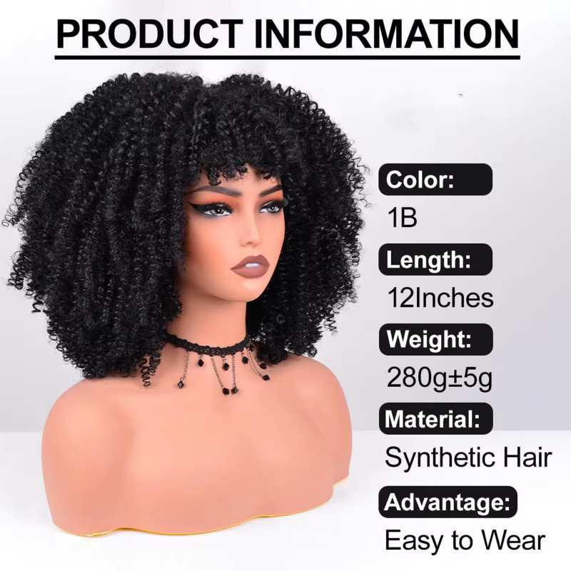 Suri Hair Afro-Perücke, schwarz, lockig mit Pony, Damen - Bild 4