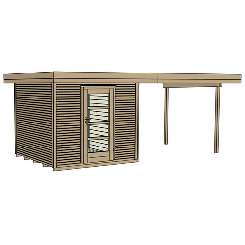 WEKA Gartenhaus 172 B Gr.2 aus europäischer Fichte in Beige mit Flachdach und Vordach B/H/T: 569 x 226 x 241 cm - Bild 3