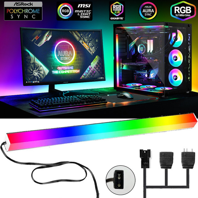 YSRSAI ARGB LED Lichtstreifen mit 3Pin Header für Asus Aura Gaming, Magnetischer WS2812B RGBIC LED Streifen in Multicolour, 5V - Bild 1