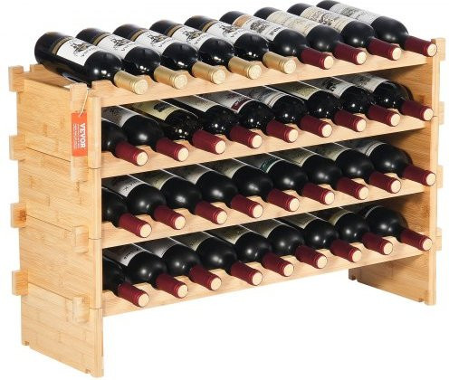 VEVOR Weinregal aus Bambusholz, stapelbares 4-stufiges Flaschenregal für 36 Flaschen, freistehendes Lagerregal in Braun - Bild 1