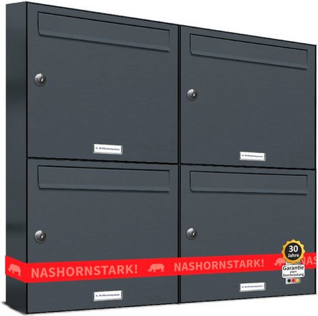 AL Briefkasten für 4 Parteien, Aufputzmontage, grau, B/H/T: 76,6 x 68,4 x 11,6 cm - Bild 1