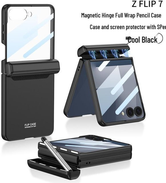 Samsung Z Flip7 und Z Flip6 Magnetische Hülle mit Stifthalter und Schutzschale in Grau - Bild 1
