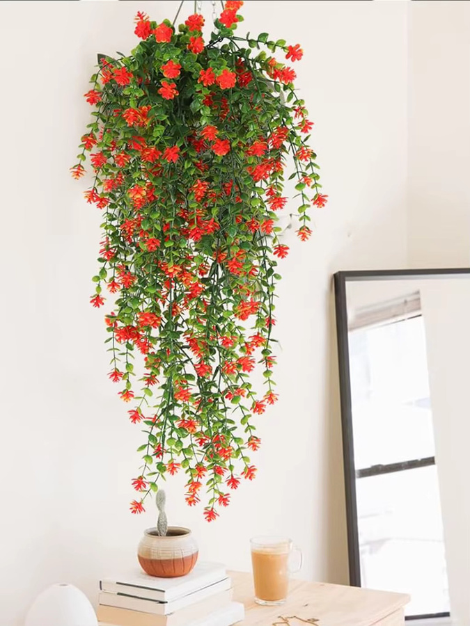 Künstliche Eukalyptus- und Kamelienpflanze von smr in Rot aus Kunststoff für Dekorationen im Garten, Hof oder Haus - Bild 2
