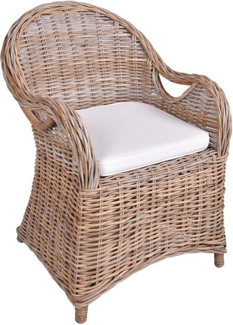 DELUKE Gartenstuhl BASEL Relaxsessel aus Rattan in Braungrau mit Armlehnen - Bild 1