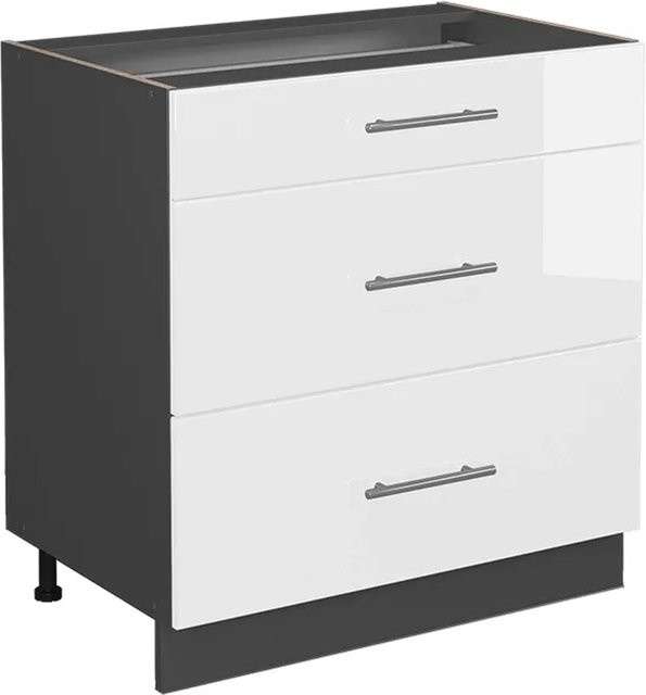Vicco Küchenunterschrank Fame-Line in Weiß Hochglanz und Anthrazit mit 3 Schubladen, Breite: 80 cm - Bild 1