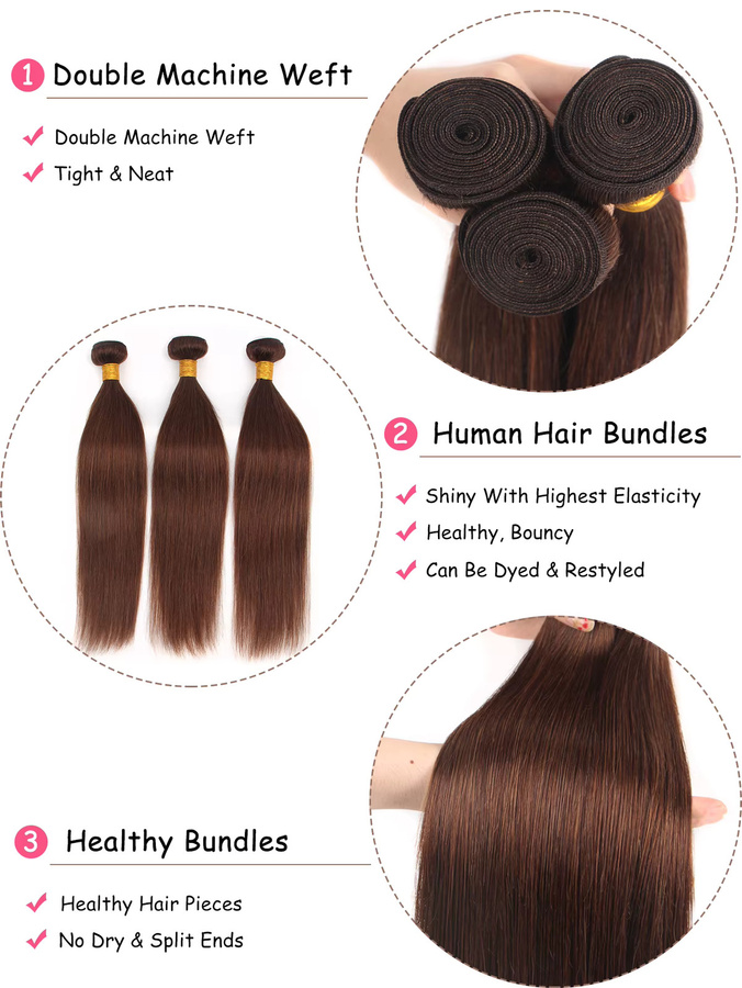 Brasilianisches Remy Echthaar, Haarwebart Bundles, hellbraun - Bild 3
