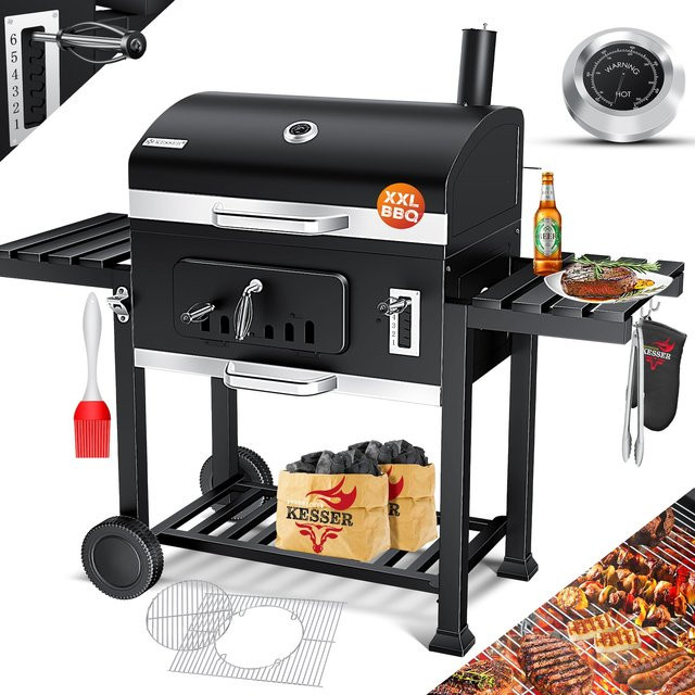 KESSER Grillwagen XXL Holzkohlegrill mit Deckel, Thermometer und Edelstahl-Griff für Garten und Camping - Bild 1