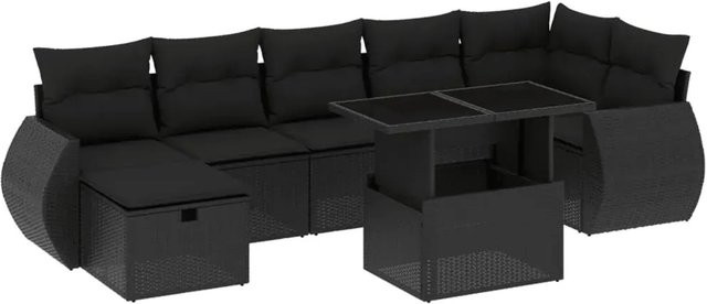 vidaXL 8-teilige Garten-Sofagarnitur aus Poly-Rattan mit Kissen in Schwarz - Bild 1