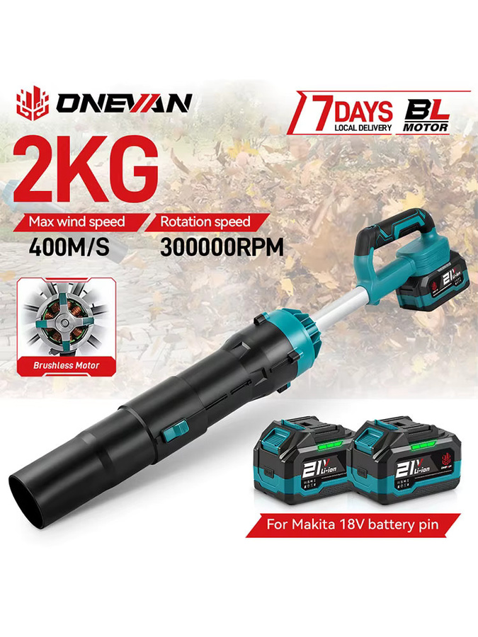 ONEVAN Bürstenloser Elektrischer Turbo-Gebläse Kabelloser Laubbläser 8000W 400M/s Kompatibel mit Makita 18V Akku - Bild 6
