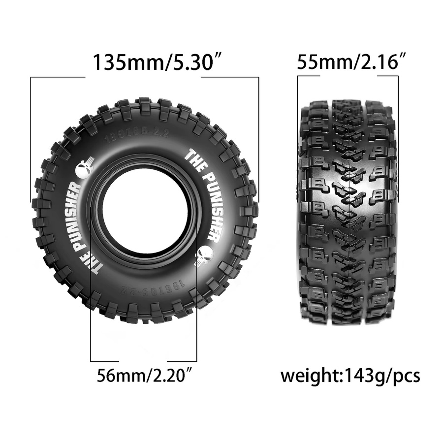 RS RC Crawler-Reifen 5,3'', 4-teiliges Set, Schwarz, Gummi - Bild 2