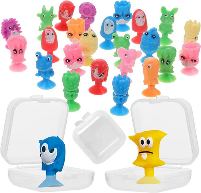 XJM Mini-Saugnapf-Monster Figuren mit Aufbewahrungsbox, mehrfarbige Kunststoff-Dekorationsfiguren für Auto, Büro und Schreibtisch - Bild 1