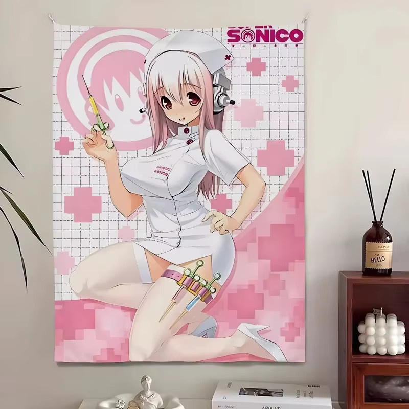 VIKAMA Soft Art Wandteppich Rosa Engel-Krankenschwester Anime Wandbild aus Textil - Bild 2