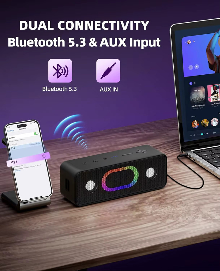 Ortizan Bluetooth-Lautsprecher in Schwarz mit 16 W Stereo-Sound, Bluetooth 5.3 und 24 Stunden Akkulaufzeit - Bild 3