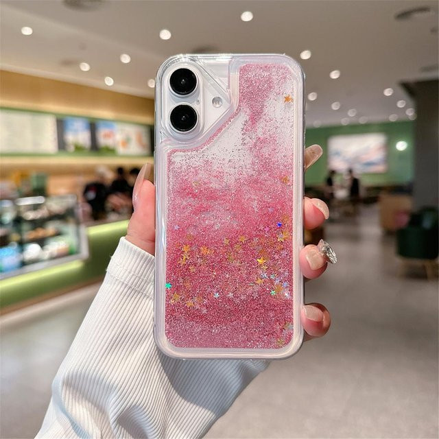 TuiYing Glitzer Handyhülle mit Pailletten und Flüssigkeitseffekt für iPhone, Transparent Pink - Bild 1