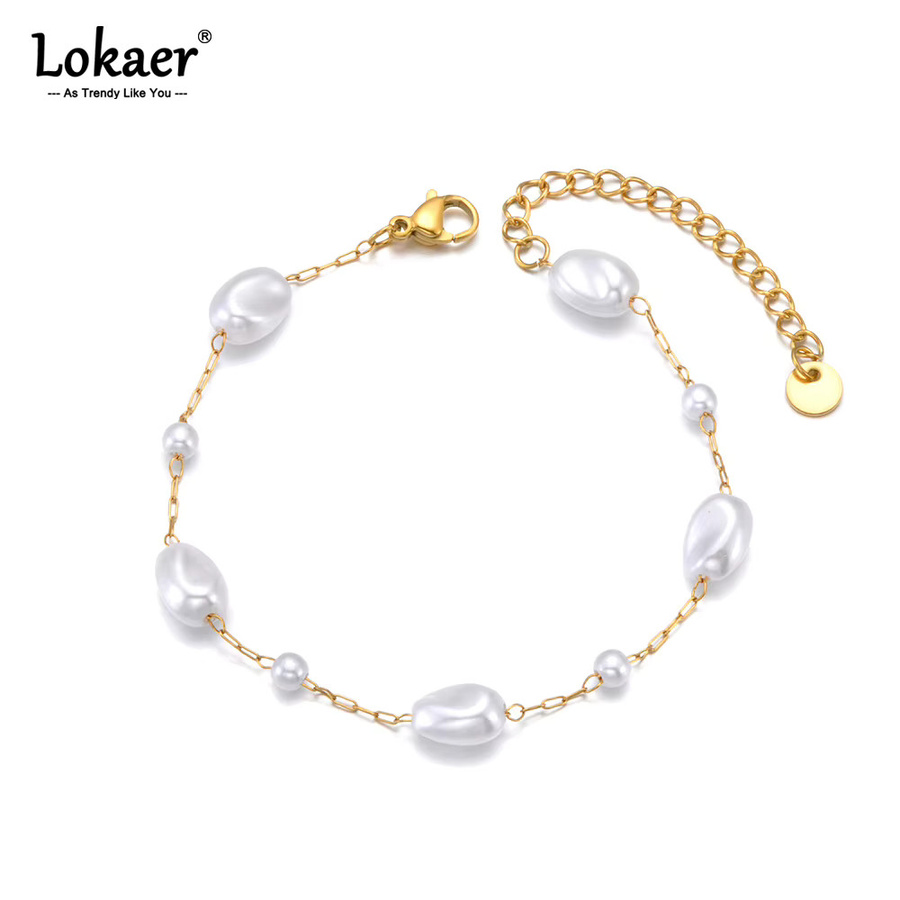 Lokaer Armband Halskette, Edelstahl, Weiß, Perle, Damen - Bild 2