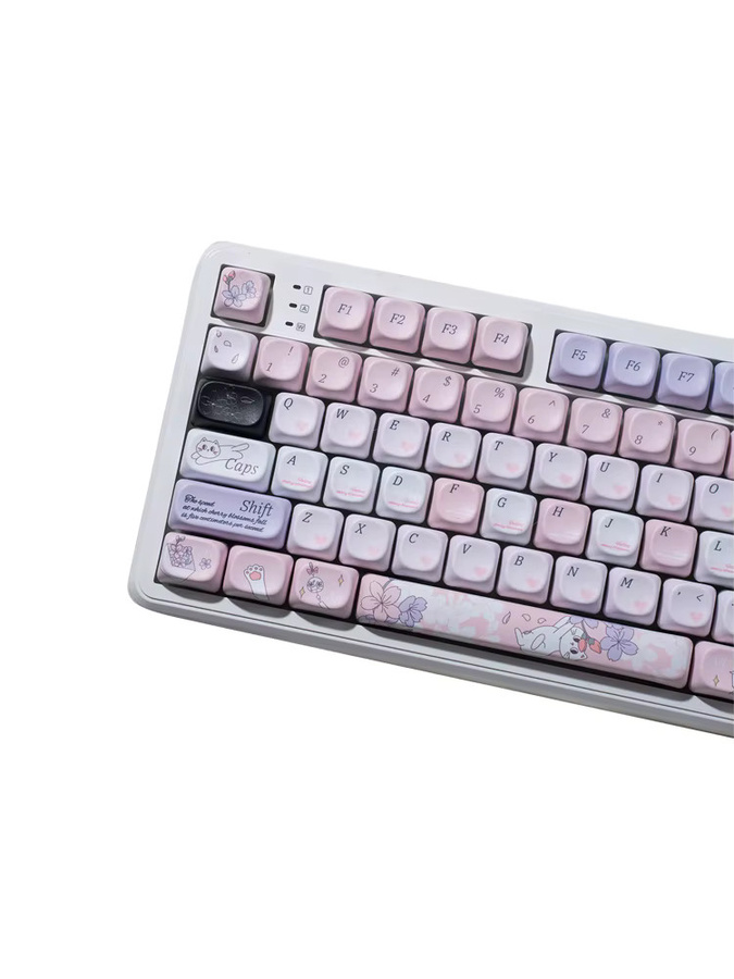 TROVANCO Tastenkappen Lila Katze MOA-Profil aus PBT mit fünfseitiger Sublimation für mechanische Tastaturen in Lila und Pink - Bild 2