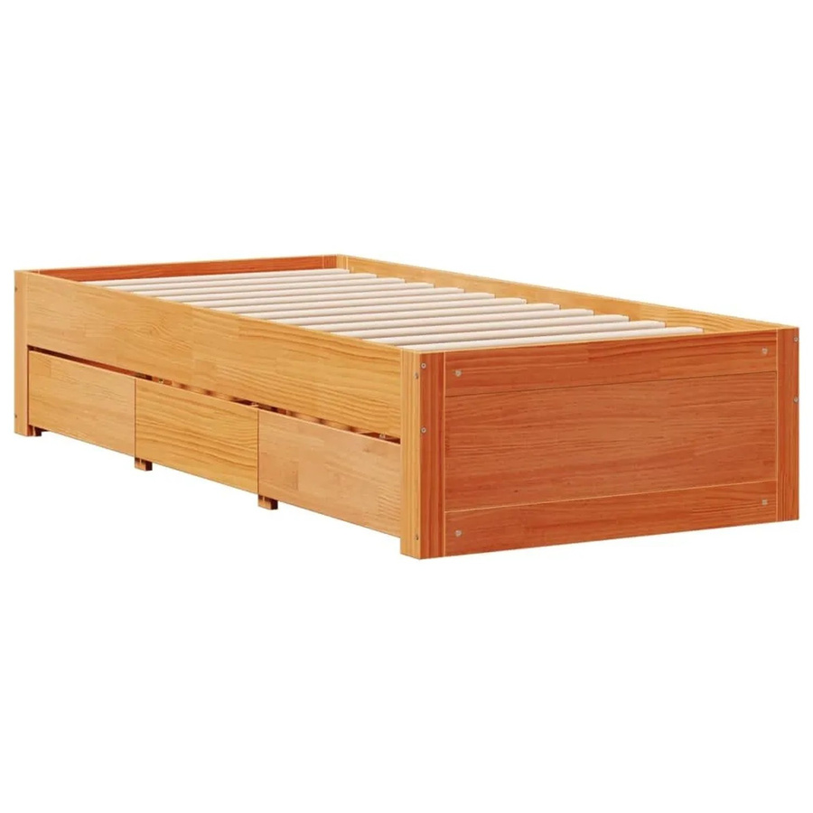 vidaXL Massivholzbett aus Kiefernholz mit Schubladen in Braun, Rustikaler Stil, B/T/H: 100 x 200 x 103,5 cm - Bild 2
