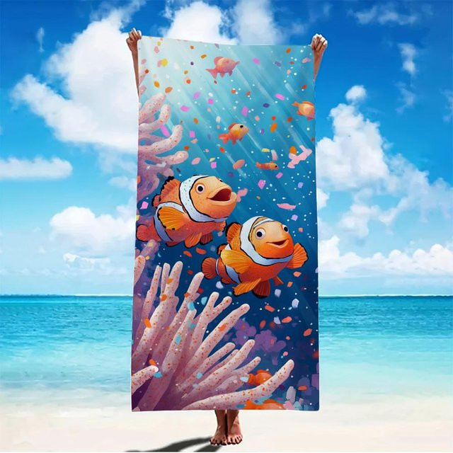 JMG Household Supplies Clownfisch Strandtuch aus weicher Mikrofaser mit Meeres-Tier-Print für Kinder, B/B: 80 x 160 cm, Mehrfarbig - Bild 1