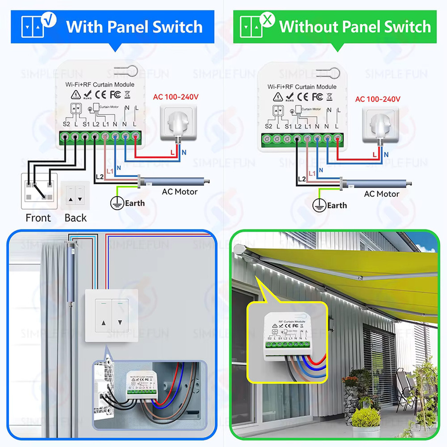Tuya WiFi RF Smart Modul für Vorhang-Rollverschlüsse, 5-in-1-Fernbedienung für Jalousien und Markisen, Weiß, kompatibel mit Alexa und Google Home - Bild 3