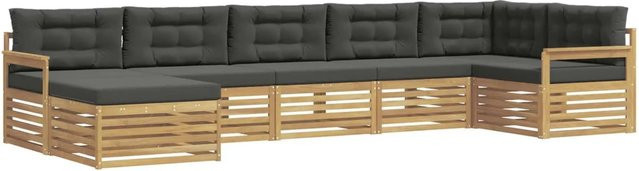 vidaXL Outdoor-Sofagarnitur in L-Form aus massivem Akazienholz mit 7 Kissen in Anthrazit und Weiß - Bild 1