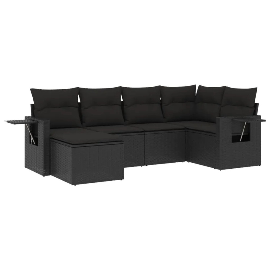 vidaXL 6-teilige Garten-Sofagarnitur in L-Form mit Kissen, Schwarz, PE-Rattan und pulverbeschichtetem Stahl - Bild 2