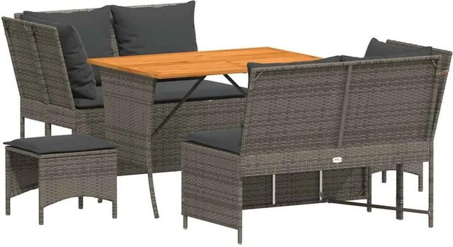 vidaXL 5-tlg. Garten-Sofagarnitur in L-Form mit Kissen und Couchtisch, Grau, Poly Rattan und Metallrahmen - Bild 1