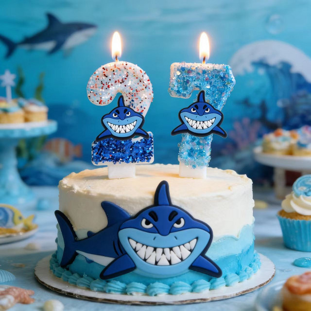Potdemiel Hai-Kerzen Zahlen 0-9 als Tortendekoration für Baby-Geburtstage und Baby-Shower-Partys - Bild 1