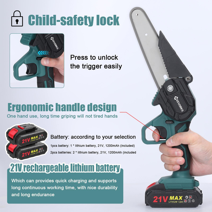 Aimo Akku-Astsäge 21V mit 6 Zoll Schachtel und wiederaufladbarem Akku für Einhandbedienung - Bild 2