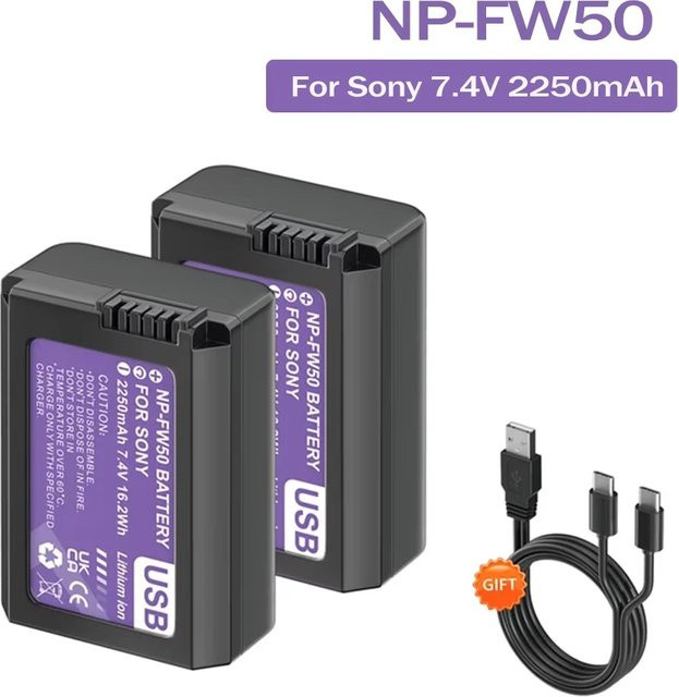 PALO NP-FW50 Akku mit USB-C Ladeeingang für Sony Alpha A6500 A6300 A6000 A5000 A3000 NEX-3 A7 A7M2 A7R 7SM2 7M2 in Schwarz - Bild 1