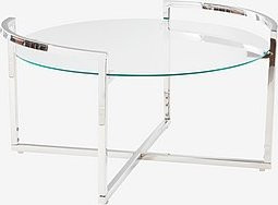 Jotex IGGY Couchtisch rund aus Glas und Metall in Silber und Transparent, Durchmesser: 76 cm, Höhe: 40 cm - Bild 1
