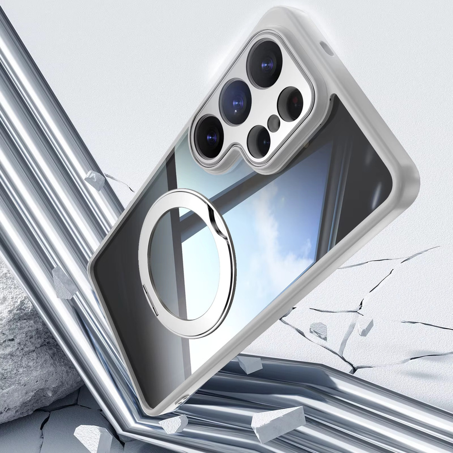 MagSafe Magnetische Schutzhülle für Samsung Galaxy S23 S24 S25 S26 Ultra Plus mit 360 Grad Ring Halterung in Transparent/Silber - Bild 4