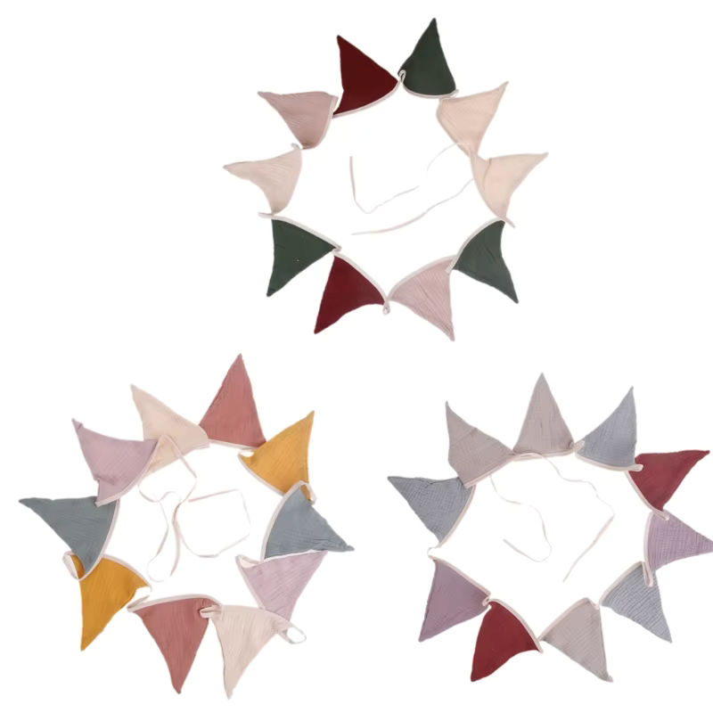 Mehrfarbige Textil-Wimpelgirlande mit geometrischen Dreiecksflaggen für Hochzeit, Geburtstag und Babyparty - Bild 2
