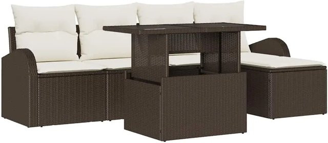 vidaXL 6-teiliges Garten Sofa Set aus Poly Rattan in Braun mit Kissen und Tisch im modernen Design - Bild 1