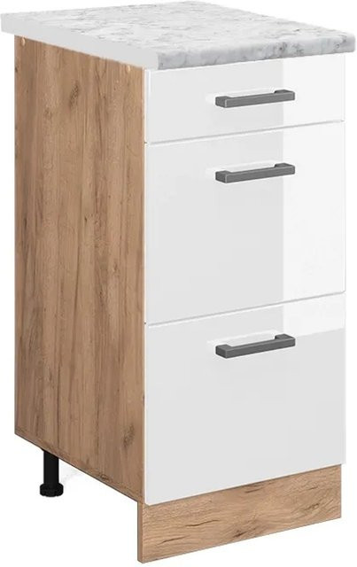 Vicco Küchenunterschrank R-Line Schubladenschrank in Weiß Hochglanz mit Marmor-Optik, Breite: 40 cm - Bild 1