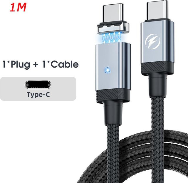 Fonken Magnetisches USB-C-Schnellladekabel Set mit PD 65 W USB-C-auf-USB-C und 27 W USB-C-auf-Lightning Kabel in Schwarz und Rot, Länge: 1 m - Bild 1