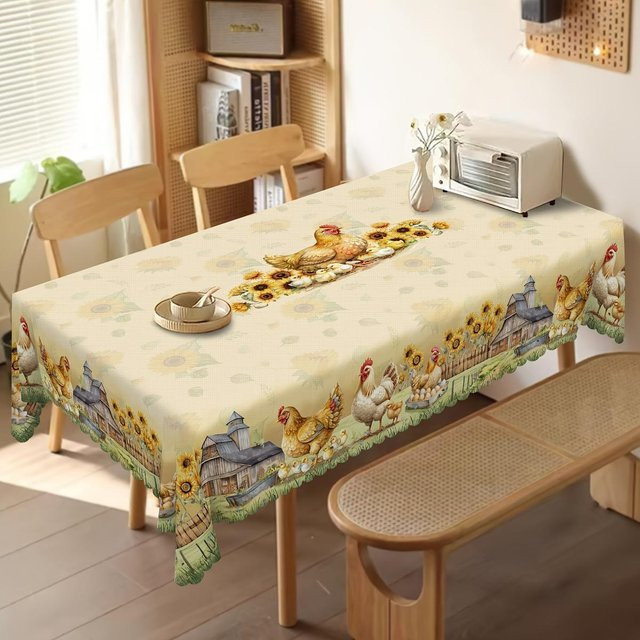 JMG Household Supplies Tischdecke mit Hühnern, Küken und Sonnenblumen-Print in Beige, B/T: 100 x 160 cm - Bild 1