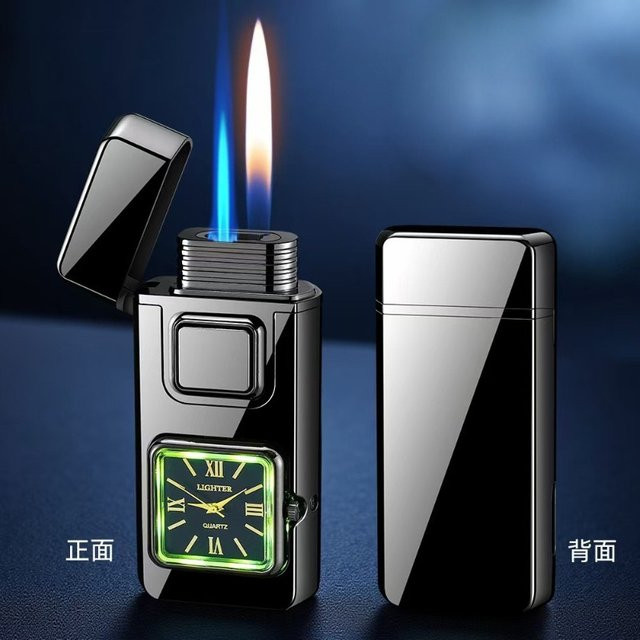 True Watch Sprachgesteuertes Feuerzeug mit Doppelflamme in Schwarz mit Jet-Flamme und Sichtfenster - Bild 1