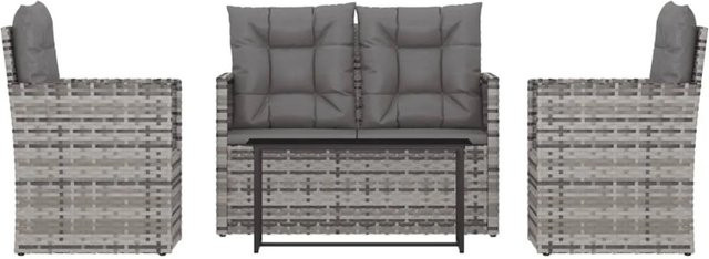 vidaXL 4-tlg Garten-Lounge-Set aus Poly Rattan in Grau mit Kissen und Metallgestell - Bild 1