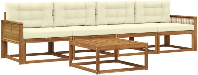 vidaXL Outdoor-Sofagarnitur aus Akazienholz mit Kissen in Braun und Beige - Bild 1