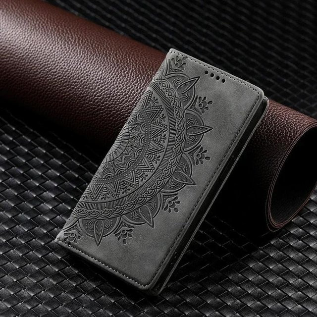 Magnetische Handyhülle mit Luxus Mandala Muster für Samsung Galaxy S24 S23 S22 S21 S20 FE in Grau - Bild 1