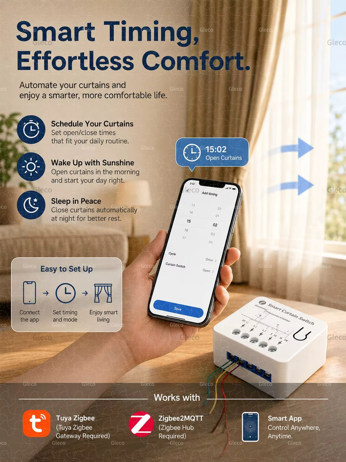 Coolo Zigbee Smart Vorhangschalter-Modul für Rollos und Jalousien in Weiß, kompatibel mit Alexa, Google Home, TUYA und 2MQTT - Bild 5